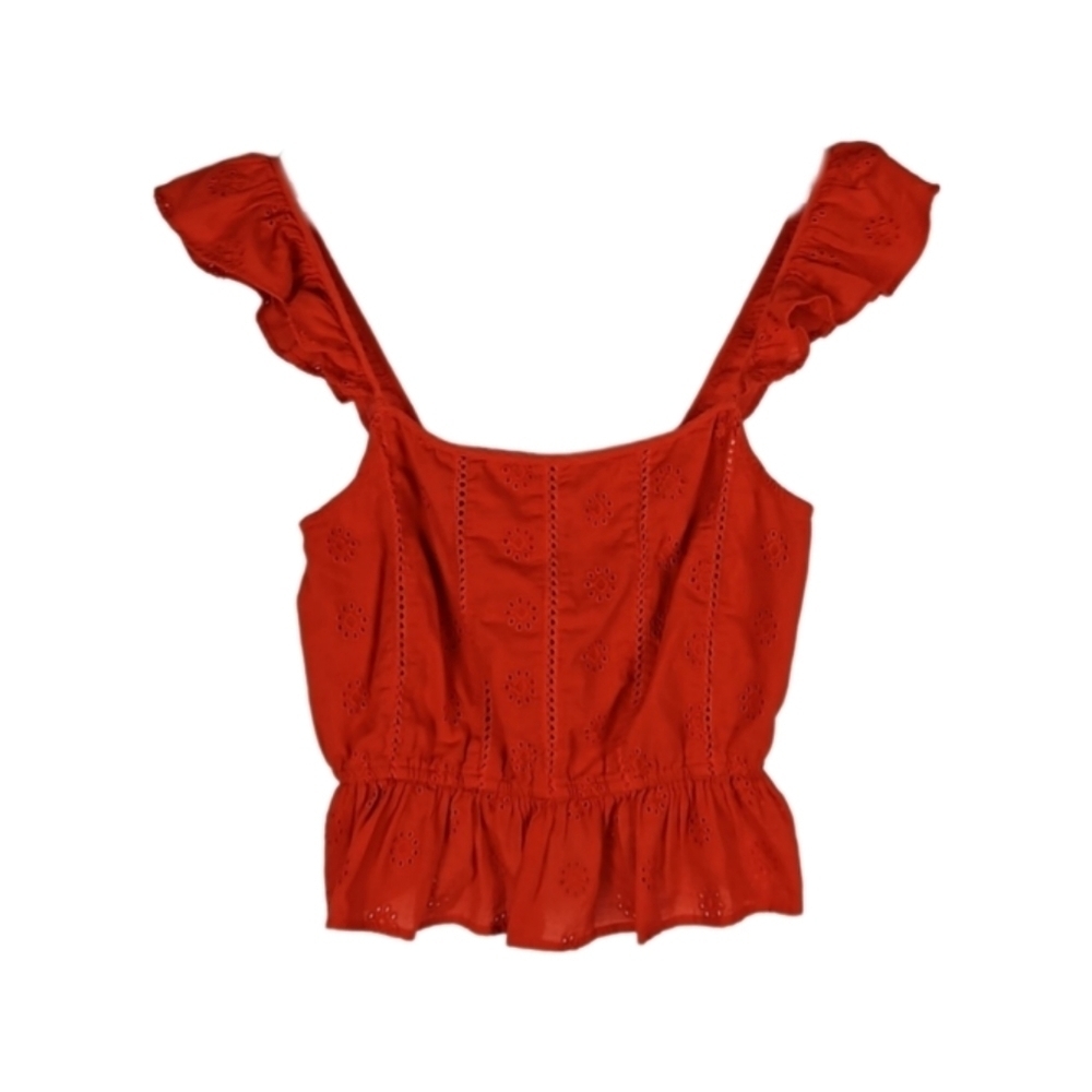 Eyelet Ruffle Cami Sleeve Top Dopamine Dressing Orange S